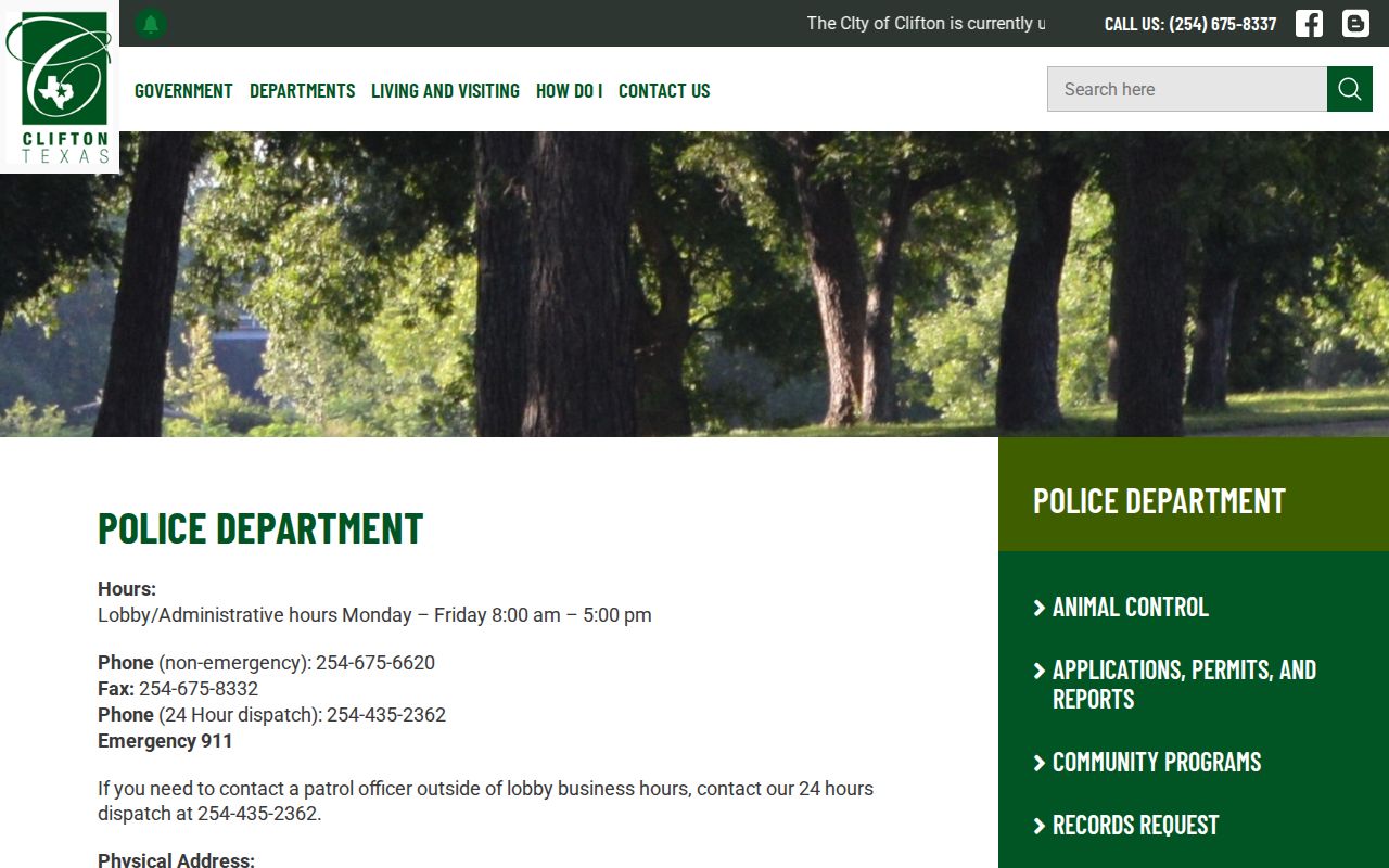 Clifton Texas Police Department official information page