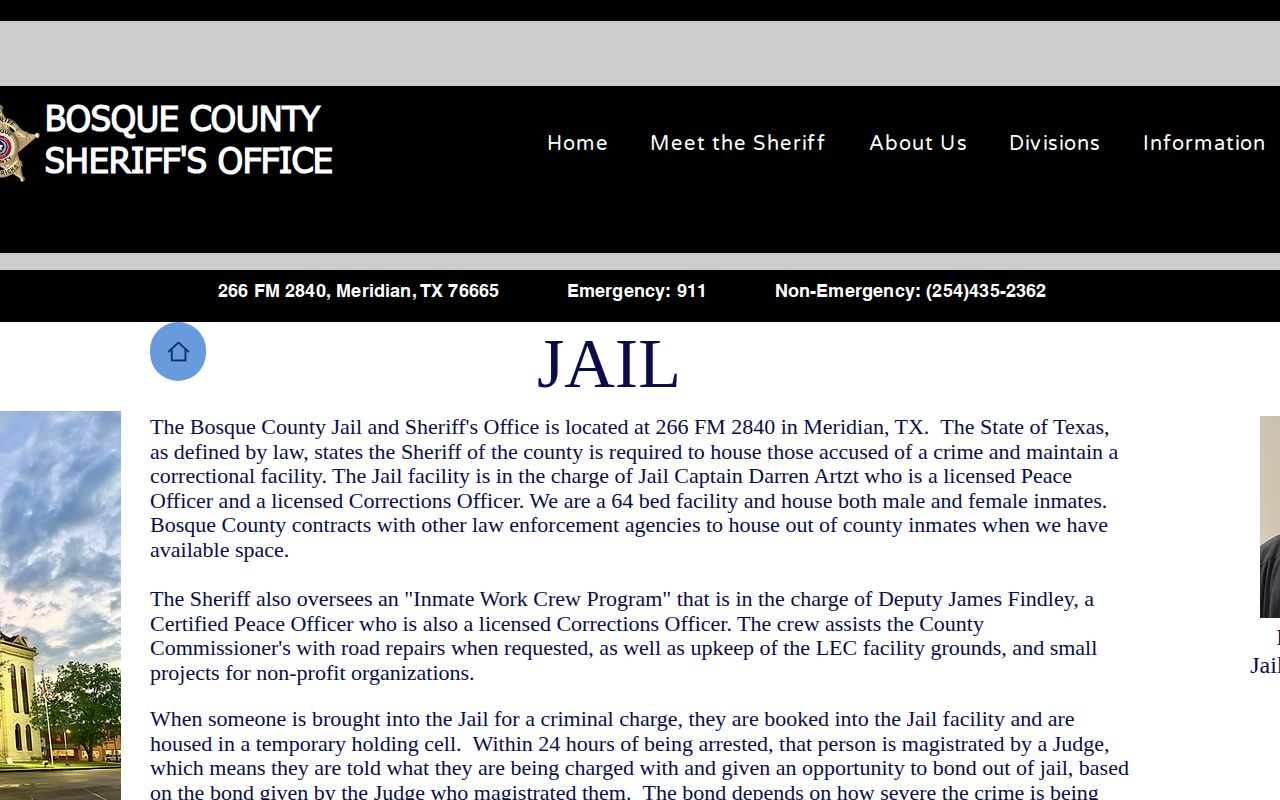 Bosque County Jail booking and custody information