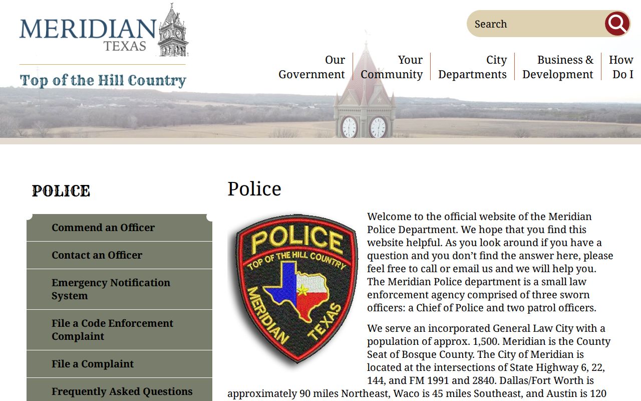 Meridian Texas Police Department official page
